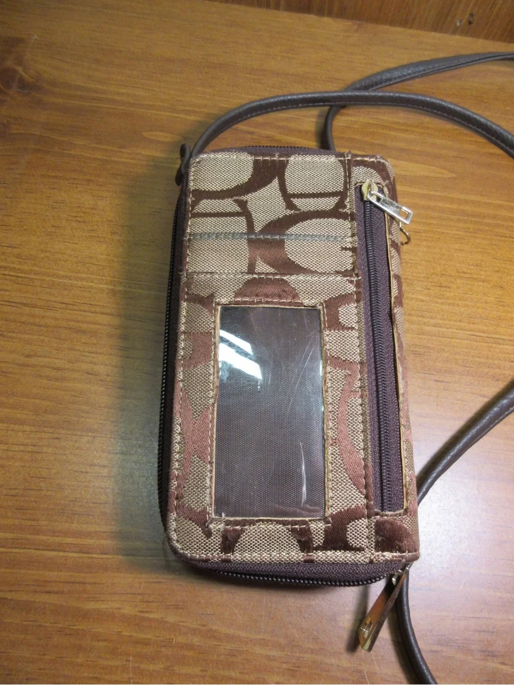 Brown Crossbody Phone Wallet with Gold Accent